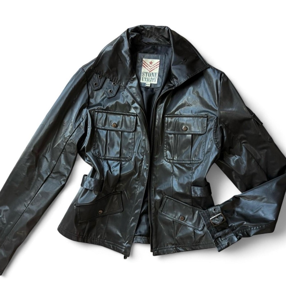 Black Vegan Leather Utility Jacket